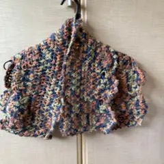 手編みマフラー オレンジ 青 緑 茶色