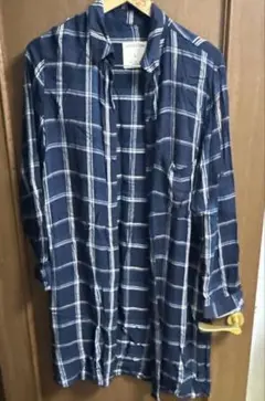 ZARA WOMAN ネイビー チェック柄 ロングシャツ L