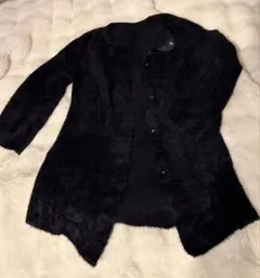 モヘア風長袖カーディガン　ブラック