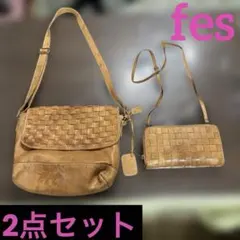 fes ブラウンレザーショルダーバッグ　レザーお財布的ショルダー　2点セット