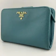 希少✨良品✨プラダ 二つ折り財布 サフィアーノレザー ロゴ金具 L字 ブルー系のサムネイル