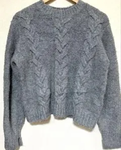 グレー ケーブル編み ニット 長袖可愛いいグレーセーターL