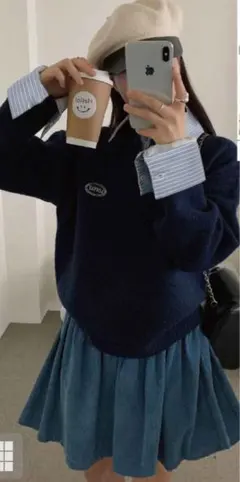 GRL ストライプ柄　シャツレイヤード　ニットトップス