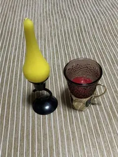 イエローキャンドル　ブラック キャンドルホルダー　キャンドル　2個セット