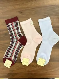 ソックスセット 赤 ピンク 青 22-24cm