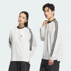 完売品　adidas ホワイト ルーズフィット ピケ 長袖Tシャツ