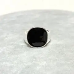 ブラックラウンドエナメルリング黒指輪シルバーカラーゴシック
