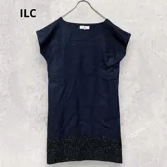 ILC アイエルシー ワンピース M 半袖 ネイビー 上品 無地 シンプル