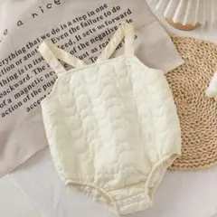 80-86 ロンパース カバーオール キルティング アイボリー　ホワイト