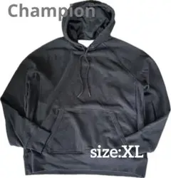 Champion 黒 チャンピオン 目無し フーディ パーカー ブラック XL