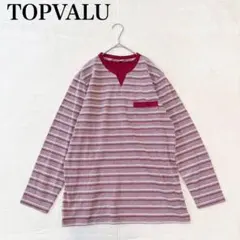 長袖Tシャツ（M)トップス カットソー ボーダー シンプル カジュアル ポケット