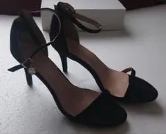 新品 27.5cm ブラック スエード ハイヒール サンダル ストラップ