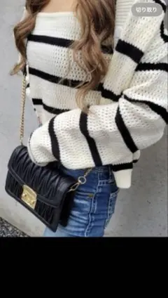 GRLボーダーニットカーディガンアンサンブル