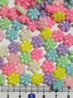 【129】30g・アクリルビーズ・花・オーロラMIXカラー