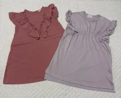 ブランシェス　フリル付きノースリーブワンピース2点セット　両ポケット付き　90