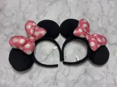 ディズニー　カチューシャ　スパンコール　ピンク　水玉　ドット　リボン