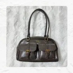 ダークブラウン ハンドバッグ フロントポケット付き