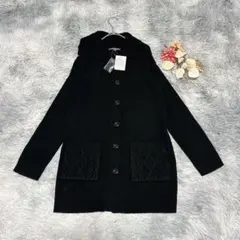 【タグ付】ローラアシュレイ（M）長袖 ロングカーディン ニットコート ウール混