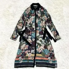 ZARA 花柄 ボタニカル柄 総柄 ワンピース リボン 長袖 XS マルチカラー