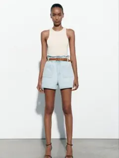 ZARA バミューダーパンツ ショートパンツ ベルト付き 34