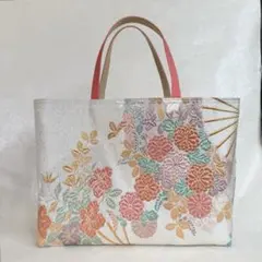 帯リメイク　横長トート　扇面花文※