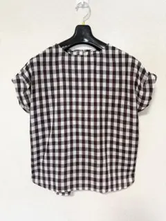 ❤︎美品❤︎a.v .v ブラウン・ホワイト チェック柄 半袖シャツ リネン混