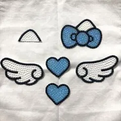 うちわデコ　パーツ　猫耳　ハート　羽　セット　水色　青