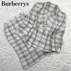 新品 BURBERRYs リネン100% ロゴ刻印 ジャケット セットアップ M