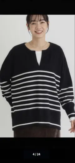 黒白ボーダー長袖ニット Mサイズ