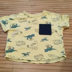 恐竜柄 半袖Tシャツ イエロー ポケット付き