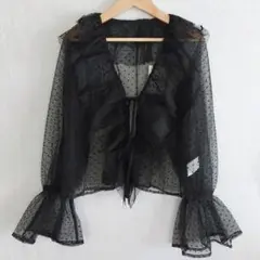 ＧＲＬ新品　未使用　タグ付き ブラックドットフリルカーディガン　ブラウス　黒
