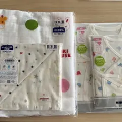 MIKI HOUSE ベビー肌着2枚セット、バスタオル、ガーゼ