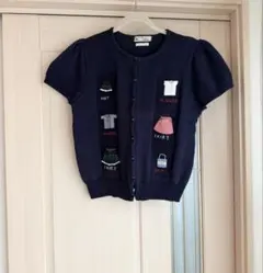 【80sヴィンテージ】Salock 半袖ニット ネイビー 刺繍 コットン100%