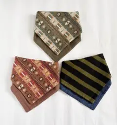 リバーシブルスタイ 3枚セット　ハンカチ　バンダナ　ストライプ　キリム柄