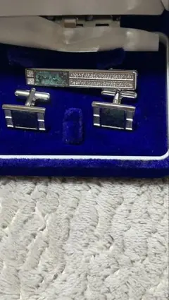シルバー エメラルドグリーン カフスボタン ネクタイピンセット