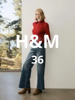 H&M｜ワイドハイデニム　デニムブルー　デニム　ハイウェスト　ジーンズ　36