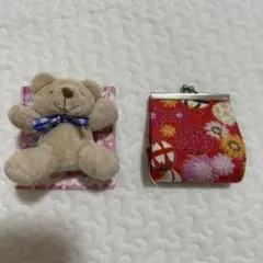 クマのぬいぐるみ ブローチ 小銭入れ 和柄