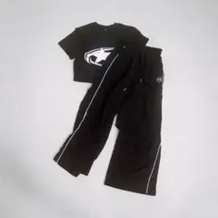 SHEIN クロップドTシャツ パンツ セットアップ ブラック