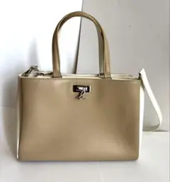 2way アニエスベー　ショルダーバッグ　ハンドバッグ　ベージュ　メタル