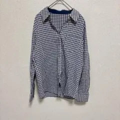 ギンガムチェック シャツ Mサイズ ネイビー×ホワイト 長袖