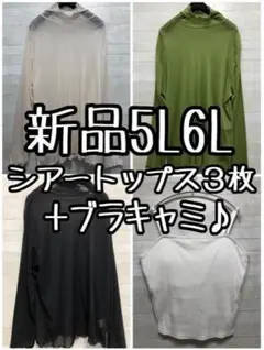 新品☆5L6L♪シアーカットソー3枚＋ブラキャミまとめて♪透け感☆D738
