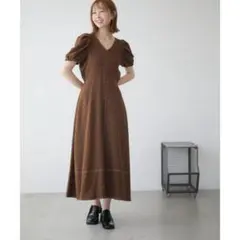 レイカズン　センタータックツイードワンピース　ブラウンのサムネイル