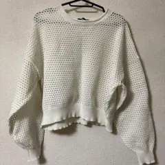 しまむら メッシュニット 透かし編み 長袖ニット ホワイト