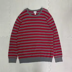 OLD NAVY ボーダーニット セーター 赤 グレー L クルーネック 古着