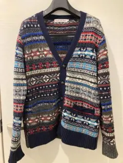 FREAK’S STORE フェアアイル柄 カーディガン ニット　ネイビー 40
