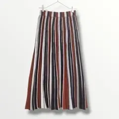 プリーツニットスカート ロングM 秋色 ブラウン ウエスト総ゴム カジュアル