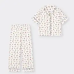 GU 名探偵コナン サテンパジャマ 半袖&ロングパンツ ホワイト Lサイズのサムネイル