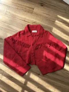 BEAMS BOY フリンジ付きレッドニットカーディガンのサムネイル