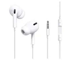iPhone 有線 イヤホン3.5mm 多機種対応マイク付き(ホワイト)