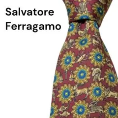 【美品】Ferragamo フェラガモ ネクタイ 総柄 レッド